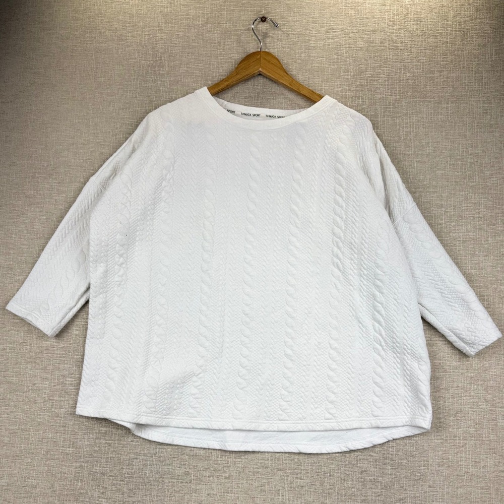 Tuckernuck Sport White Quilted Cable Knit Pullover Top XL/XXL
